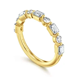 Hot Gabriel & Co. Emerald - 14K Yellow Gold Baguette and Round Diamond Anniversary Band - 1 ct