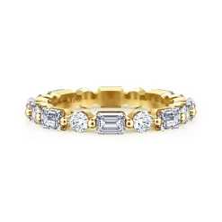 Online Gabriel & Co. Emerald - 14K Yellow Gold Emerald Cut and Round Diamond Eternity Band - 1.69 ct