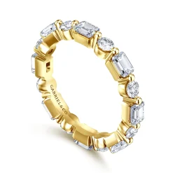 Online Gabriel & Co. Emerald - 14K Yellow Gold Emerald Cut and Round Diamond Eternity Band - 1.69 ct