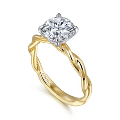 Discount Gabriel & Co. Emersin - 14K White-Yellow Gold Twisted Round Diamond Engagement Ring