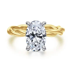 Clearance Gabriel & Co. Emersin - 14K White-Yellow Gold Twisted Oval Diamond Engagement Ring