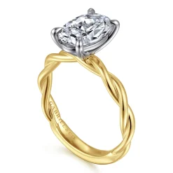 Clearance Gabriel & Co. Emersin - 14K White-Yellow Gold Twisted Oval Diamond Engagement Ring