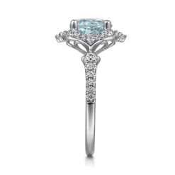 New Gabriel & Co. Emersyn - Vintage Inspired 14K White Gold Aquamarine and Diamond Halo Engagement Ring