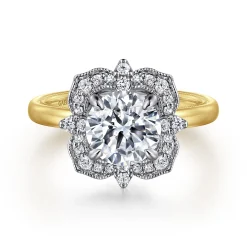 Hot Gabriel & Co. Emerye - 14K Yellow Gold Round Double Halo Diamond Engagement Ring