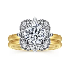 Hot Gabriel & Co. Emerye - 14K Yellow Gold Round Double Halo Diamond Engagement Ring