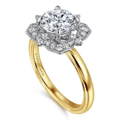 Hot Gabriel & Co. Emerye - 14K Yellow Gold Round Double Halo Diamond Engagement Ring