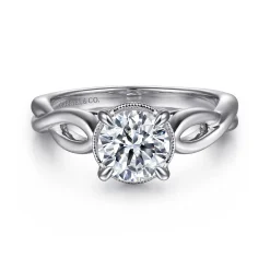Discount Gabriel & Co. Emiliana - 14K White Gold Split Shank Round Diamond Engagement Ring