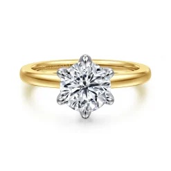 Best Gabriel & Co. Emma - 14K White-Yellow Gold 6 Prong Round Solitaire Engagement Ring