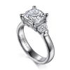 New Gabriel & Co. Emme - 18K White Gold Cushion Cut Three Stone Diamond Engagement Ring