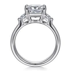 New Gabriel & Co. Emme - 18K White Gold Cushion Cut Three Stone Diamond Engagement Ring