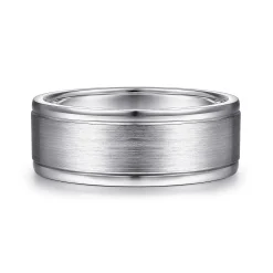 New Gabriel & Co. Emmett - 14K White Gold 8mm - Men's Wedding Band in Satin Finish
