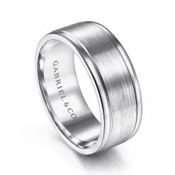 New Gabriel & Co. Emmett - 14K White Gold 8mm - Men's Wedding Band in Satin Finish