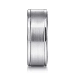 New Gabriel & Co. Emmett - 14K White Gold 8mm - Men's Wedding Band in Satin Finish