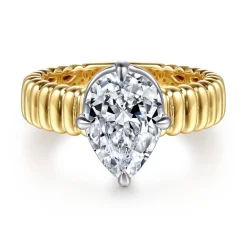 Best Gabriel & Co. Empress - 14K White-Yellow Gold Compass Bezel Prong Pear Diamond Engagement Ring