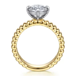 Clearance Gabriel & Co. Empress - 14K White-Yellow Gold Compass Bezel Prong Oval Diamond Engagement Ring
