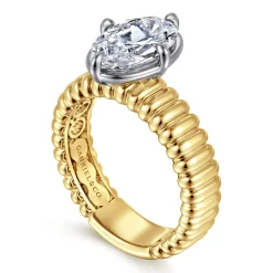 Clearance Gabriel & Co. Empress - 14K White-Yellow Gold Compass Bezel Prong Oval Diamond Engagement Ring