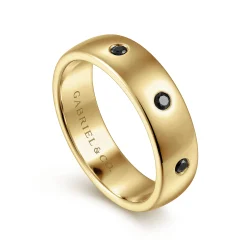 Sale Gabriel & Co. Emrys - 14K Yellow Gold Black Diamond Men's Wedding Ring in High Polished Finish