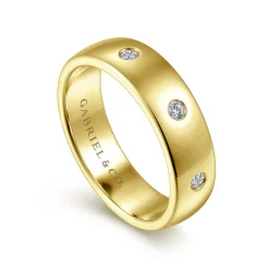 Clearance Gabriel & Co. Emrys - 14K Yellow Gold Diamond Men's Wedding Ring in High Polished Finish