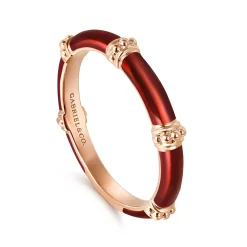 Sale Gabriel & Co. Enamel - 14K Rose Gold Bujukan Bar Split Stackable with Chrome Red Enamel
