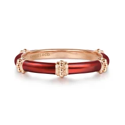 Sale Gabriel & Co. Enamel - 14K Rose Gold Bujukan Bar Split Stackable with Chrome Red Enamel
