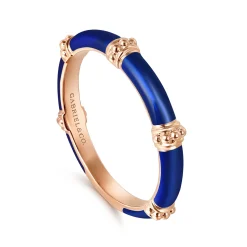 Gabriel & Co. Enamel - 14K Rose Gold Bujukan Bar Split Stackable with Chrome Blue Enamel