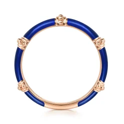 Gabriel & Co. Enamel - 14K Rose Gold Bujukan Bar Split Stackable with Chrome Blue Enamel