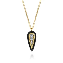 Best Gabriel & Co. Enamel - 14K White and Yellow Gold Diamond Pendant Necklace with Black Enamel
