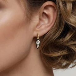 Outlet Gabriel & Co. Enamel - 14K White and Yellow Gold Diamond Drop Earrings with Black Enamel