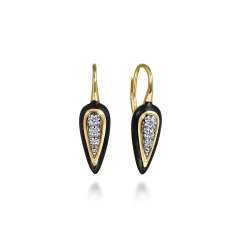 Outlet Gabriel & Co. Enamel - 14K White and Yellow Gold Diamond Drop Earrings with Black Enamel