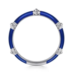 Gabriel & Co. Enamel - 14K White Gold Bujukan Bar Split Stackable with Chrome Blue Enamel