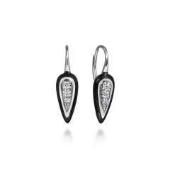 Clearance Gabriel & Co. Enamel - 14K White Gold Diamond Drop Earrings with Black Enamel