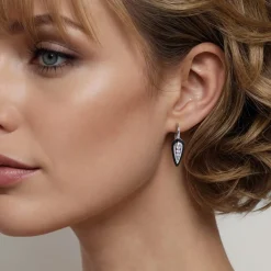 Clearance Gabriel & Co. Enamel - 14K White Gold Diamond Drop Earrings with Black Enamel