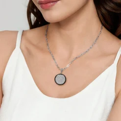 Outlet Gabriel & Co. Enamel - 14K White Gold Diamond Medallion With Detachable Bail with Black Enamel