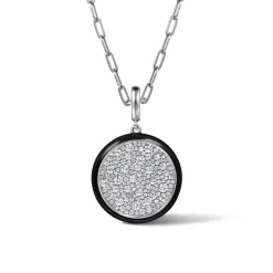 Outlet Gabriel & Co. Enamel - 14K White Gold Diamond Medallion With Detachable Bail with Black Enamel