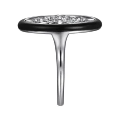 Sale Gabriel & Co. Enamel - 14K White Gold Diamond StarBurst Signet Ring with Black Enamel