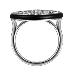 Sale Gabriel & Co. Enamel - 14K White Gold Diamond StarBurst Signet Ring with Black Enamel