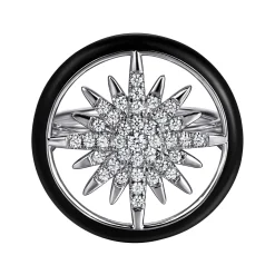 Sale Gabriel & Co. Enamel - 14K White Gold Diamond StarBurst Signet Ring with Black Enamel