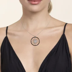 New Gabriel & Co. Enamel - 14K White Gold Diamond Starburst Pendant Necklace with Black Enamel