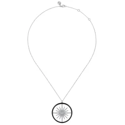 New Gabriel & Co. Enamel - 14K White Gold Diamond Starburst Pendant Necklace with Black Enamel