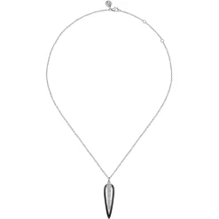 Outlet Gabriel & Co. Enamel - 14K White Gold Graduating Diamond Pendant Necklace with Black Enamel