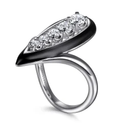 Clearance Gabriel & Co. Enamel - 14K White Gold Graduating Diamond Chevron Ring with Black Enamel