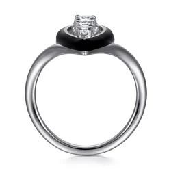 Clearance Gabriel & Co. Enamel - 14K White Gold Graduating Diamond Chevron Ring with Black Enamel