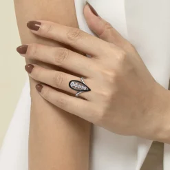 Clearance Gabriel & Co. Enamel - 14K White Gold Graduating Diamond Chevron Ring with Black Enamel