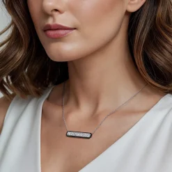 Outlet Gabriel & Co. Enamel - 14K White Gold Pave Diamond Bar Necklace with Black Enamel