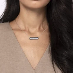Outlet Gabriel & Co. Enamel - 14K White Gold Pave Diamond Bar Necklace with Black Enamel