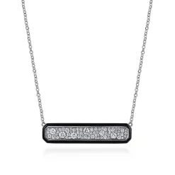 Outlet Gabriel & Co. Enamel - 14K White Gold Pave Diamond Bar Necklace with Black Enamel