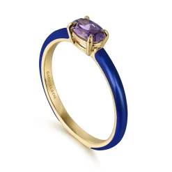 Discount Gabriel & Co. Enamel - 14K Yellow Gold Amethyst Cocktail Stackable with Chrome Blue Enamel