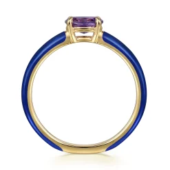 Discount Gabriel & Co. Enamel - 14K Yellow Gold Amethyst Cocktail Stackable with Chrome Blue Enamel