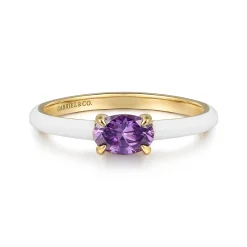 Sale Gabriel & Co. Enamel - 14K Yellow Gold Amethyst Cocktail Stackable with White Enamel