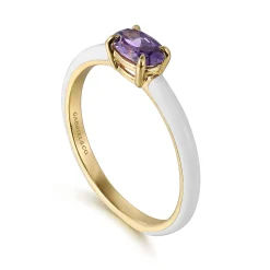 Sale Gabriel & Co. Enamel - 14K Yellow Gold Amethyst Cocktail Stackable with White Enamel